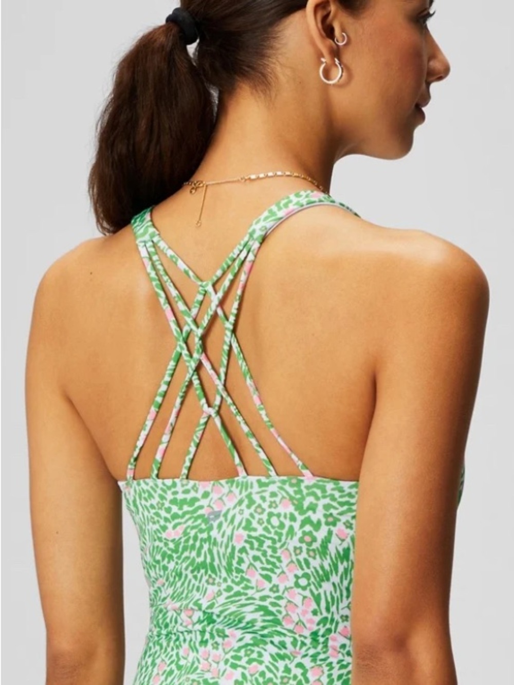 Fabletics Strappy Tank with Green & Pink Floral Print NWT - Picture 2 of 3